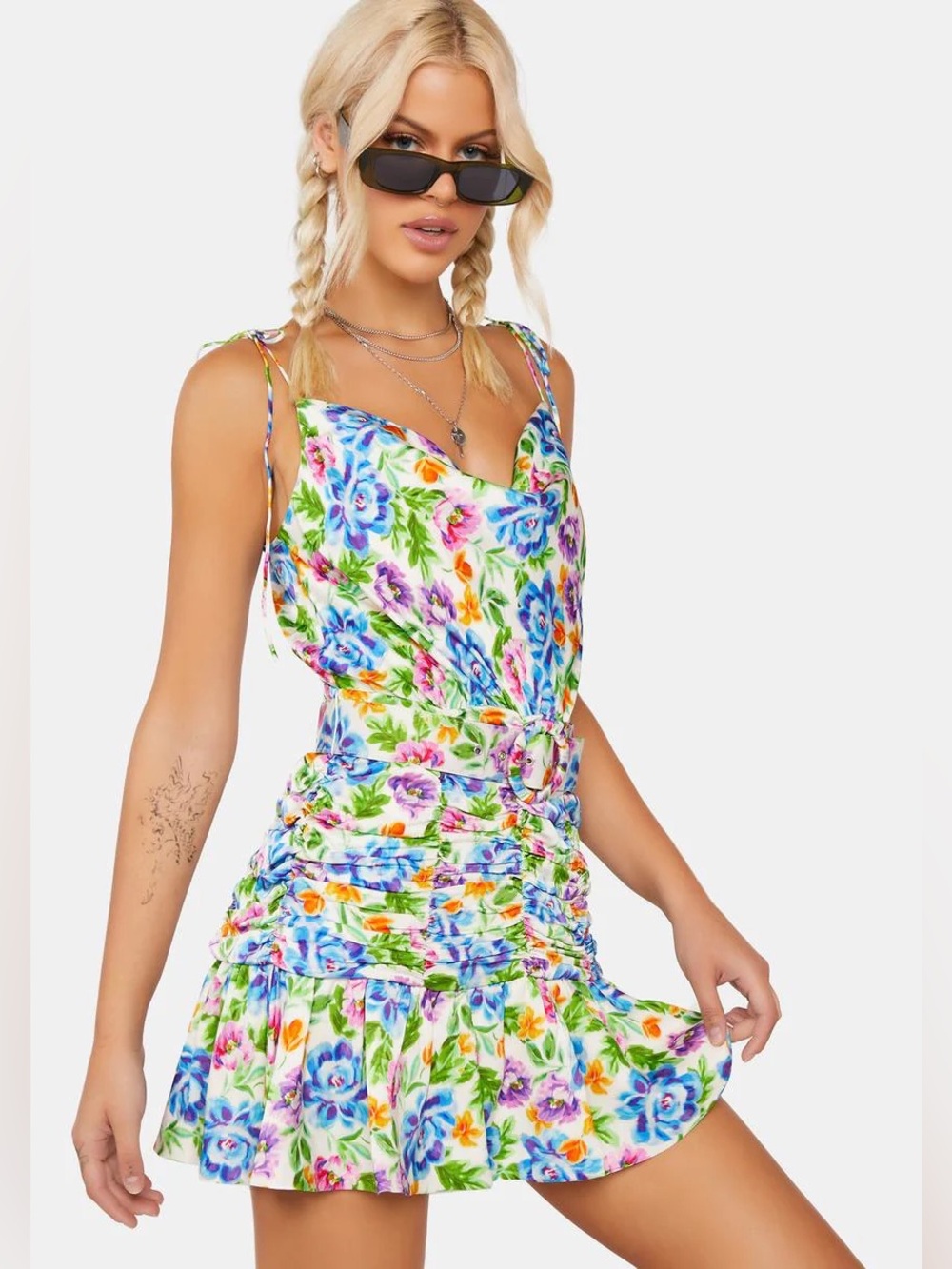 For Love & Lemons NWT Miranda Belted Women’s Small Mini Dress – Vibrant Floral